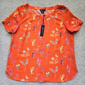 NEW Jones New York Floral Comfort Shirt Short Sleeve Tops Blouse Women XL
